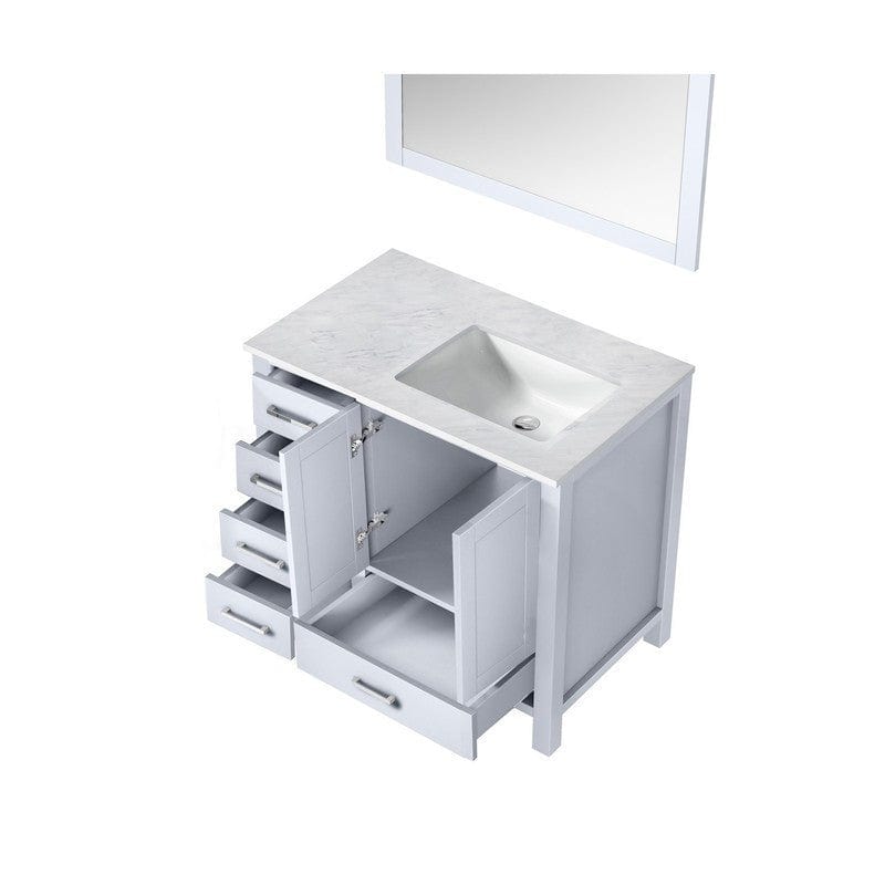 Jacques Modern White 36" Single Vanity with White Carrara Marble Top - Right Version | LJ342236SADSM34R