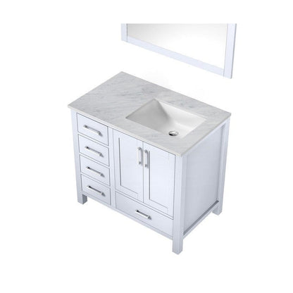 Jacques Modern White 36" Single Vanity with White Carrara Marble Top - Right Version | LJ342236SADSM34R