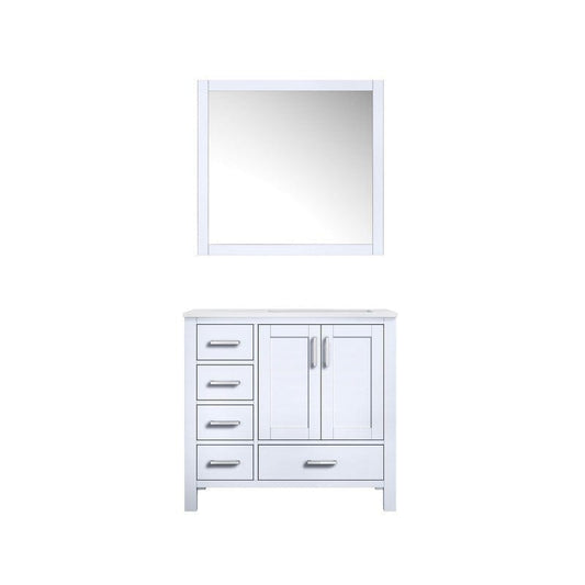 Jacques Modern White 36" Single Vanity with White Carrara Marble Top - Right Version | LJ342236SADSM34R