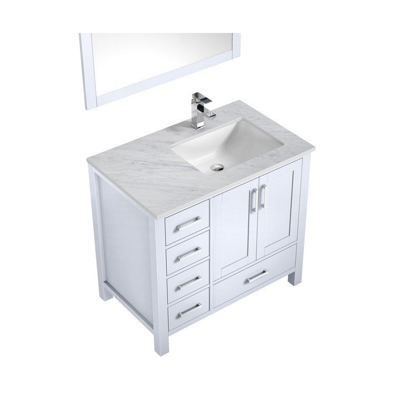 Jacques White 36" Single Vanity Set with White Carrara Marble Top - Right Version | LJ342236SADSM34FR