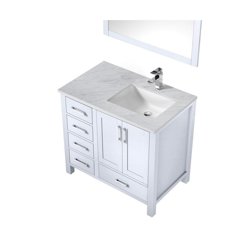 Jacques White 36" Single Vanity Set with White Carrara Marble Top - Right Version | LJ342236SADSM34FR