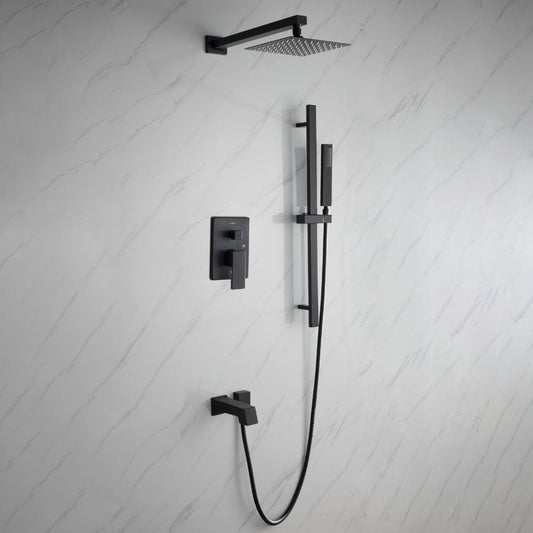 Lexora Cero Set 8" Matte Black Square Rain Shower and Handheld | LSS12011MB