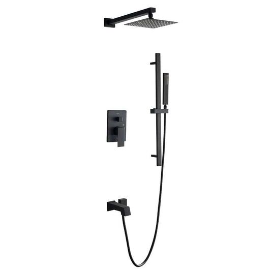 Lexora Cero Set 8" Matte Black Square Rain Shower and Handheld | LSS12011MB