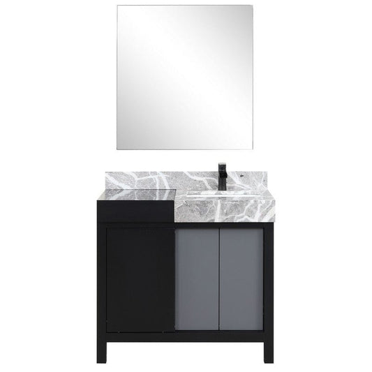 Zilara Transitional Black and Grey 36" Vanity Set, Cascata Nera Matte Black Faucet Set | LZ342236SLISM30FCM