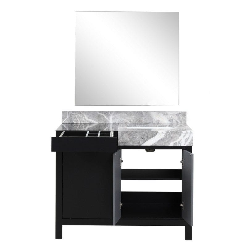 Zilara Transitional Black and Grey 42" Vanity, Castle Grey Marble Top, 34" Frameless Mirror | LZ342242SLISM34