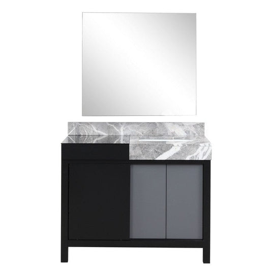 Zilara Transitional Black and Grey 42" Vanity, Castle Grey Marble Top, 34" Frameless Mirror | LZ342242SLISM34