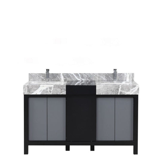 Zilara Transitional Black and Grey 55" Double Vanity, Monte Chrome Faucet Set | LZ342255SLISFMC