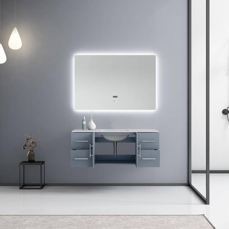 Geneva Transitional Dark Grey 48" Single Vanity with 48" Led Mirror | LG192248DBDSLM48
