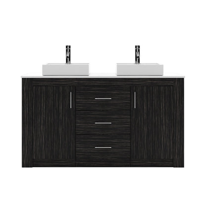 Virtu Tavian 60" Double Vanity in Midnight Oak w/ White Stone Top and Sinks