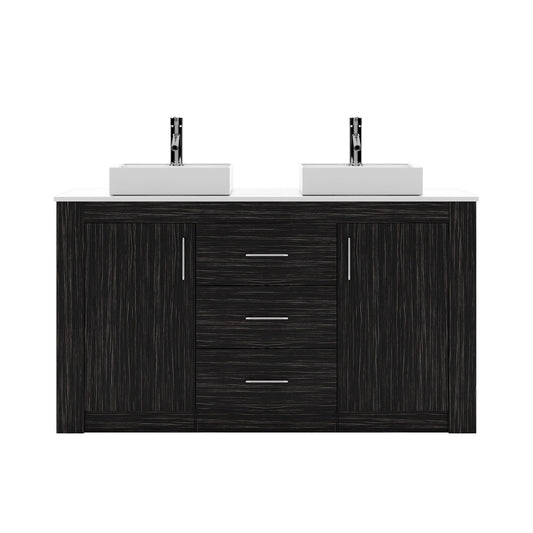 Virtu Tavian 60" Double Vanity in Midnight Oak w/ White Stone Top and Sinks