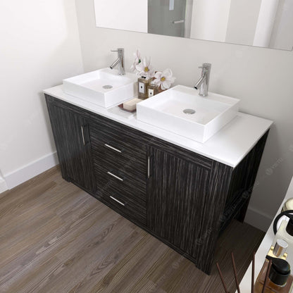 Virtu Tavian 60" Double Vanity in Midnight Oak w/ White Stone Top and Sinks