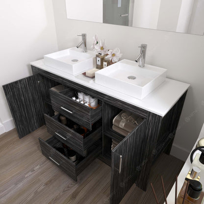 Virtu Tavian 60" Double Vanity in Midnight Oak w/ White Stone Top and Sinks