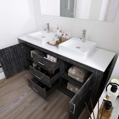 Virtu Tavian 72" Double Vanity in Midnight Oak w/ White Stone Top and Sinks