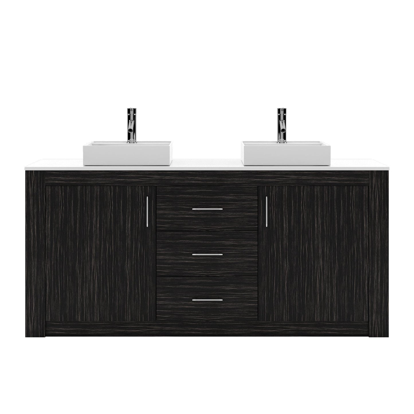 Virtu Tavian 72" Double Vanity in Midnight Oak w/ White Stone Top and Sinks