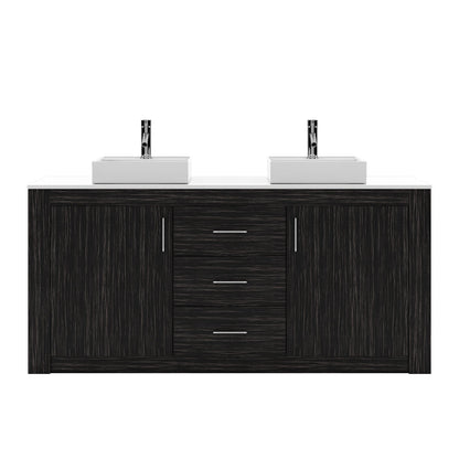 Virtu Tavian 72" Double Vanity in Midnight Oak w/ White Stone Top and Sinks