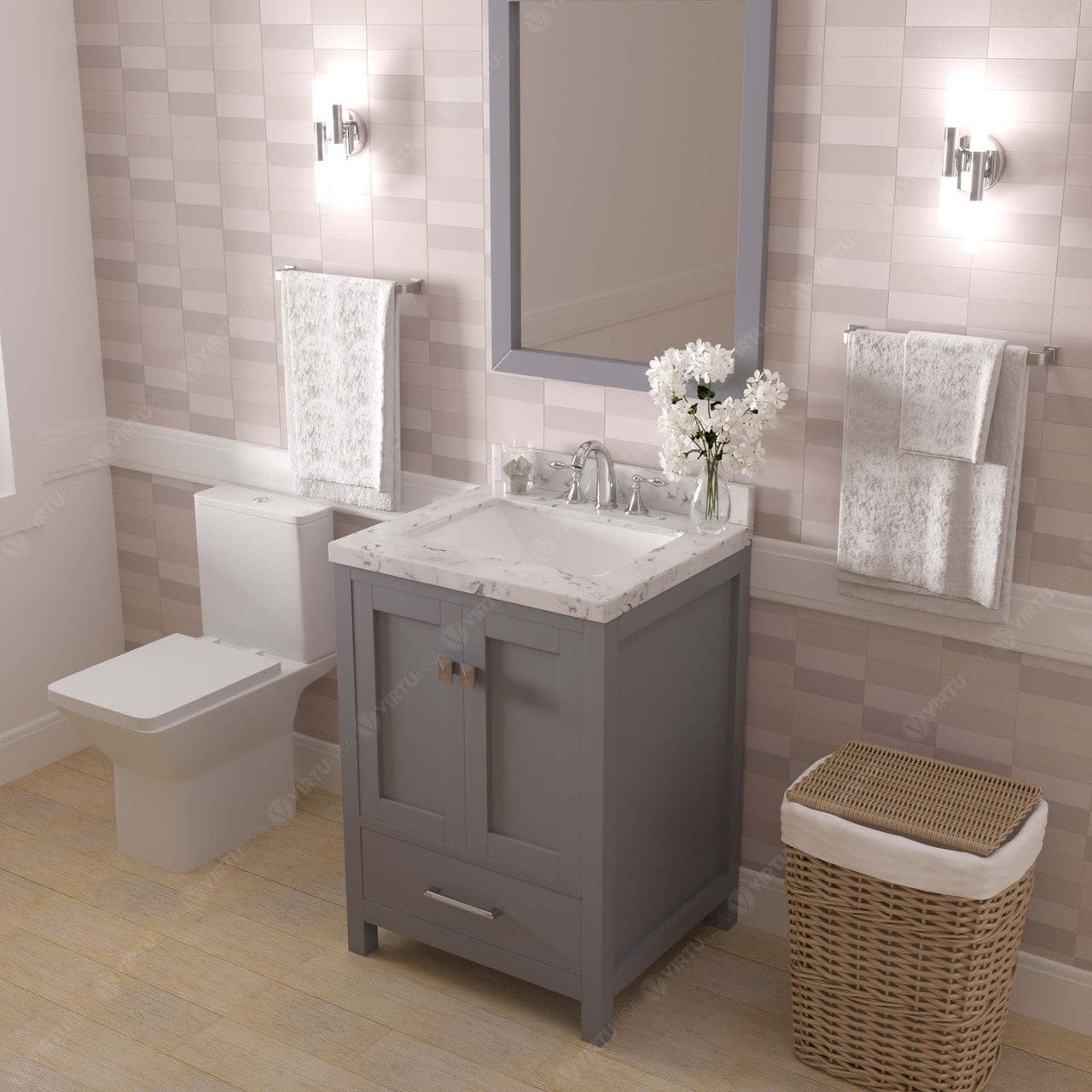 Caroline Avenue 24" Single Bath Vanity in Gray with White Quartz Countertop side view