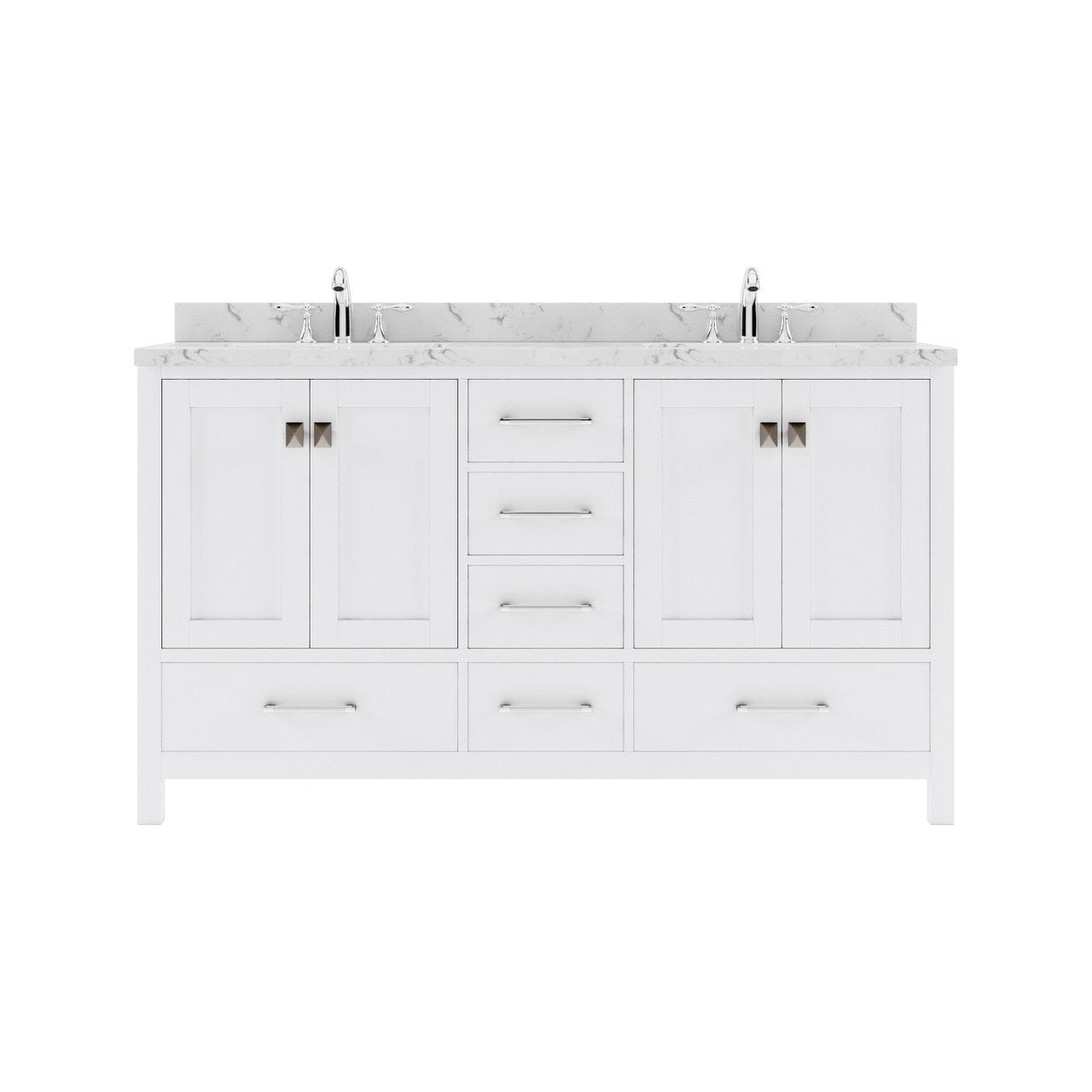 Caroline Avenue 60" Bathroom Vanity in White with White Quartz Countertop white background