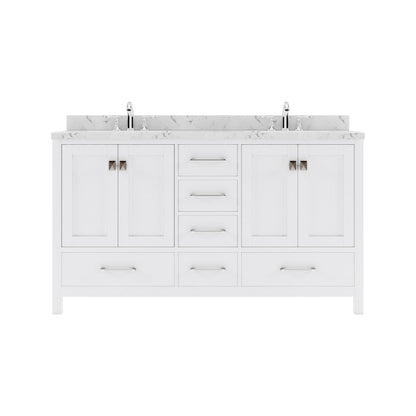 Caroline Avenue 60" Bathroom Vanity in White with White Quartz Countertop white background