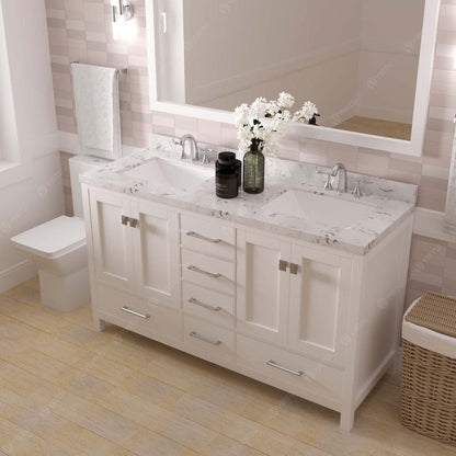 Caroline Avenue 60" Bathroom Vanity in White with White Quartz Countertop side view