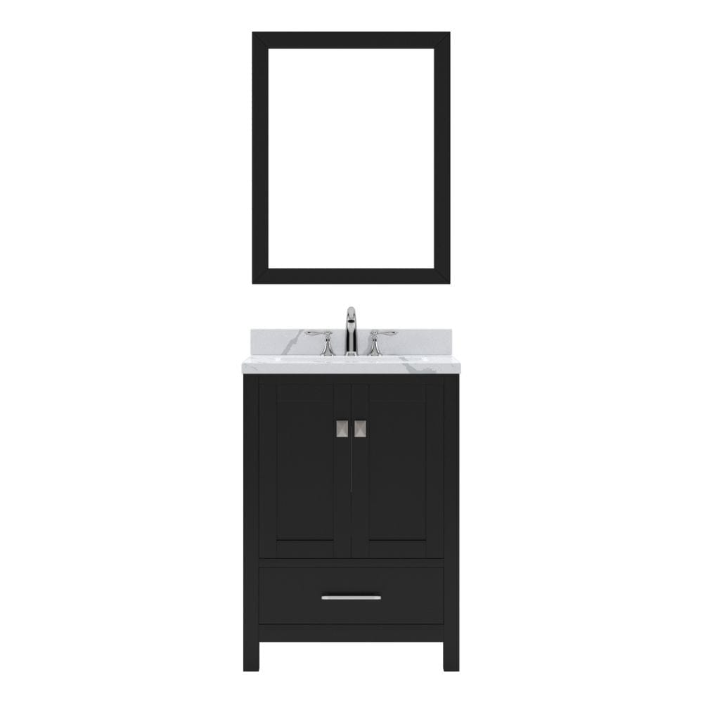 Virtu USA Caroline Avenue 24" Single Bath Vanity in Espresso with Calacatta Quartz Top and Round Sink with Brushed Nickel Faucet with Matching Mirror | GS-50024-CCRO-ES-001