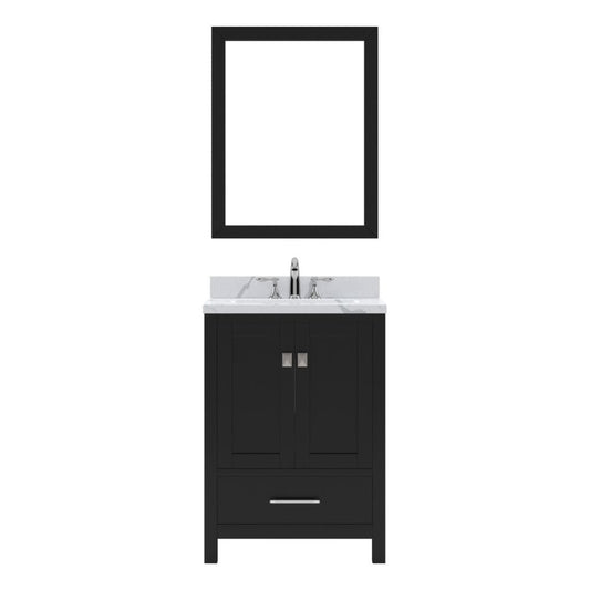 Virtu USA Caroline Avenue 24" Single Bath Vanity in Espresso with Calacatta Quartz Top and Round Sink with Brushed Nickel Faucet with Matching Mirror | GS-50024-CCRO-ES-001