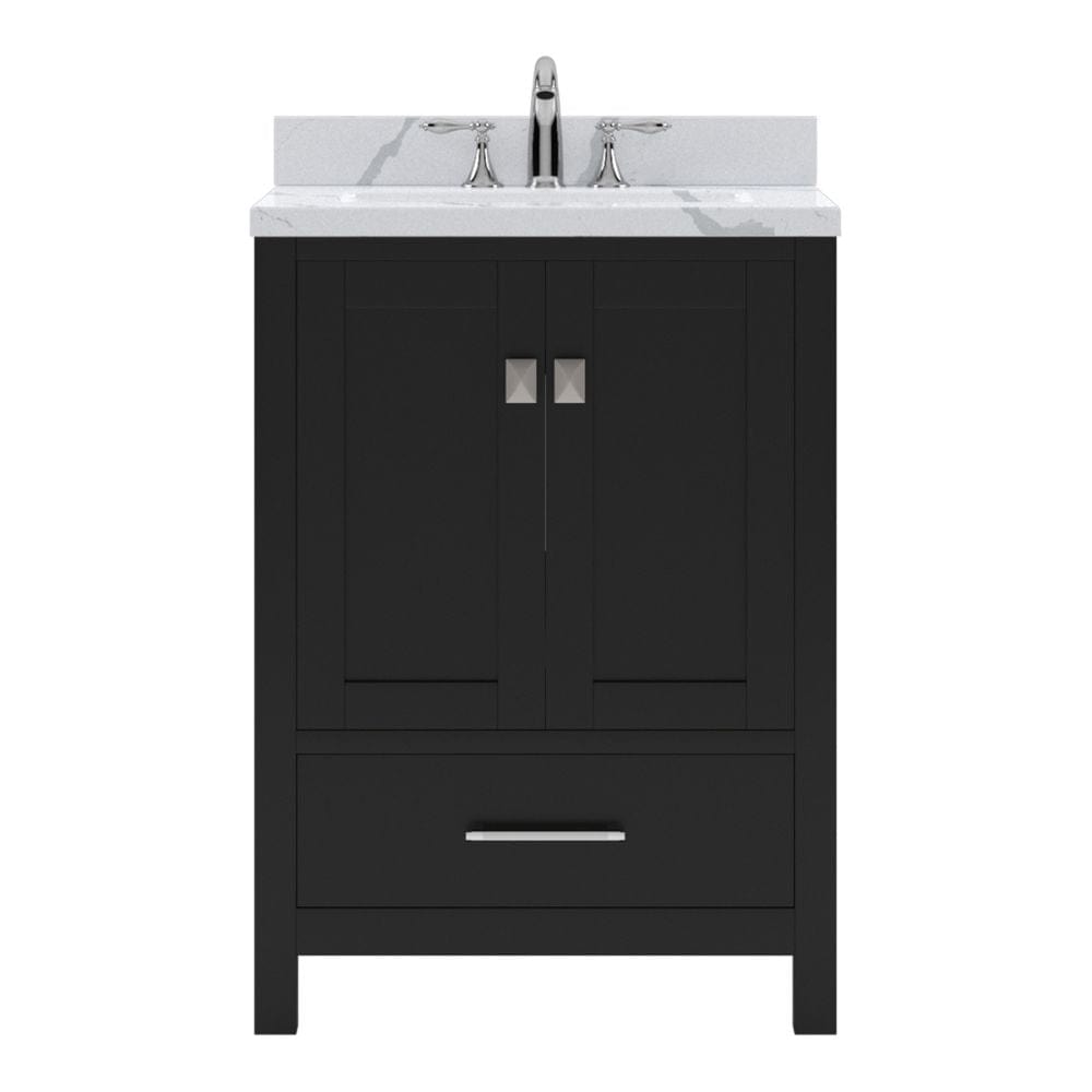 Virtu USA Caroline Avenue 24" Single Bath Vanity in Espresso with Calacatta Quartz Top and Round Sink with Polished Chrome Faucet with Matching Mirror | GS-50024-CCRO-ES-NM