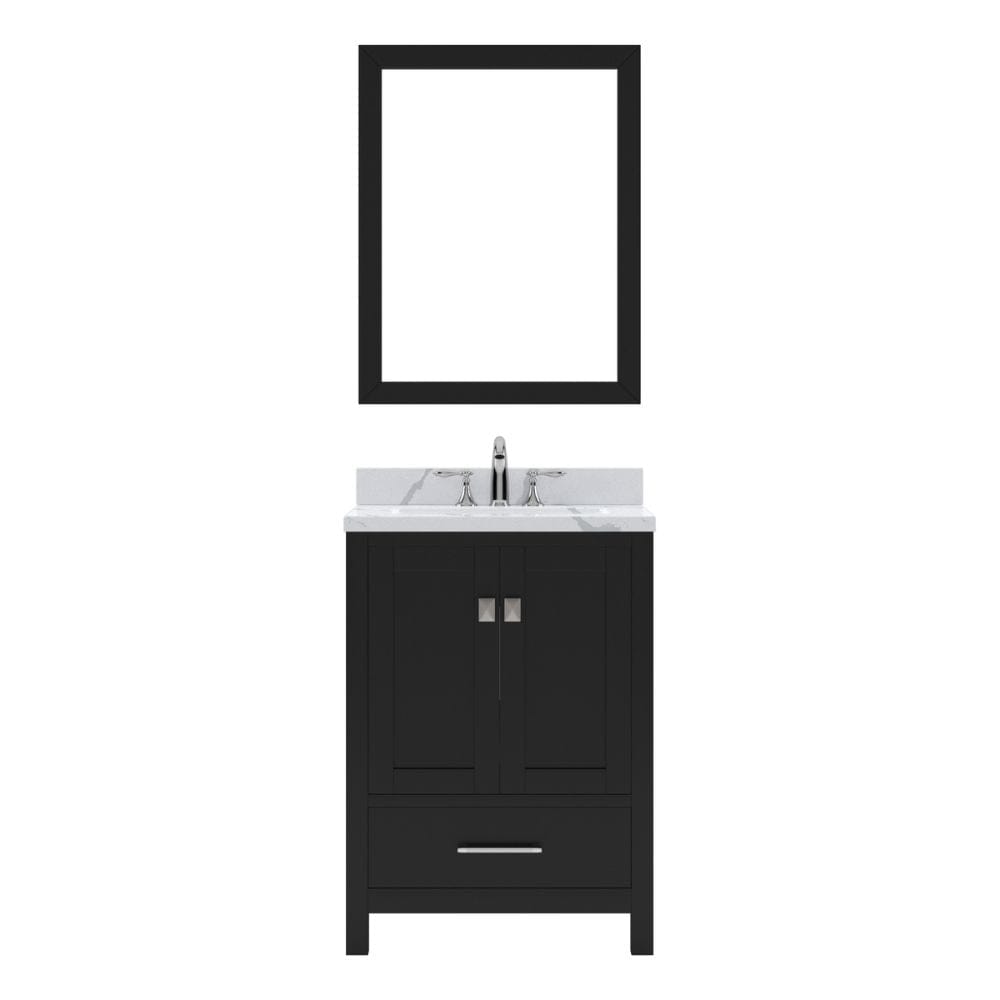 Virtu USA Caroline Avenue 24" Single Bath Vanity in Espresso with Calacatta Quartz Top and Square Sink with Brushed Nickel Faucet with Matching Mirror | GS-50024-CCSQ-ES-001