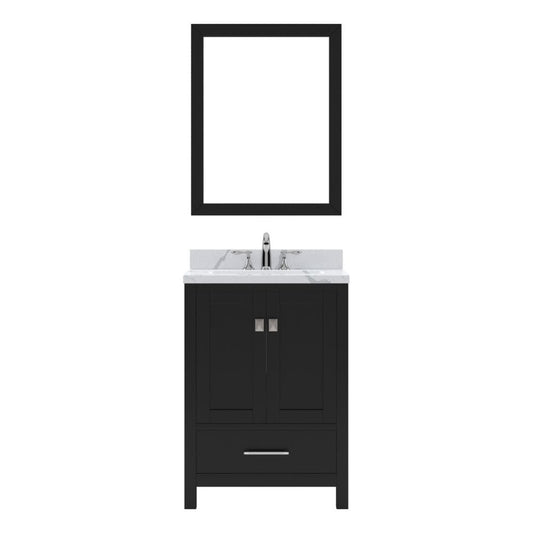 Virtu USA Caroline Avenue 24" Single Bath Vanity in Espresso with Calacatta Quartz Top and Square Sink with Brushed Nickel Faucet with Matching Mirror | GS-50024-CCSQ-ES-001