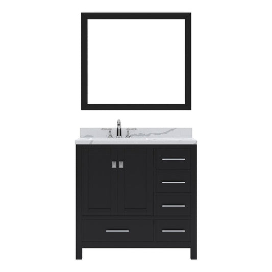 Virtu USA Caroline Avenue 36" Single Bath Vanity in Espresso with Calacatta Quartz Top and Round Sink with Brushed Nickel Faucet with Matching Mirror | GS-50036-CCRO-ES-001