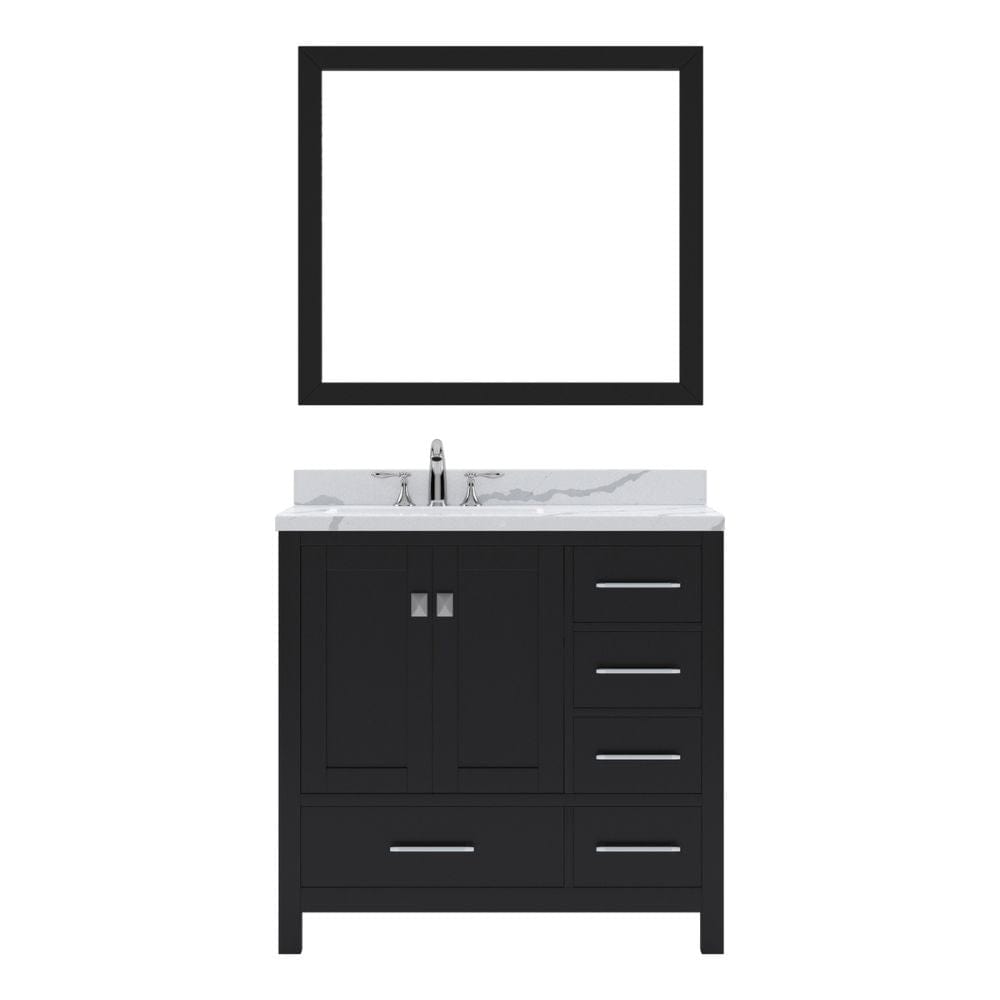 Virtu USA Caroline Avenue 36" Single Bath Vanity in Espresso with Calacatta Quartz Top and Round Sink with Polished Chrome Faucet with Matching Mirror | GS-50036-CCRO-ES-002