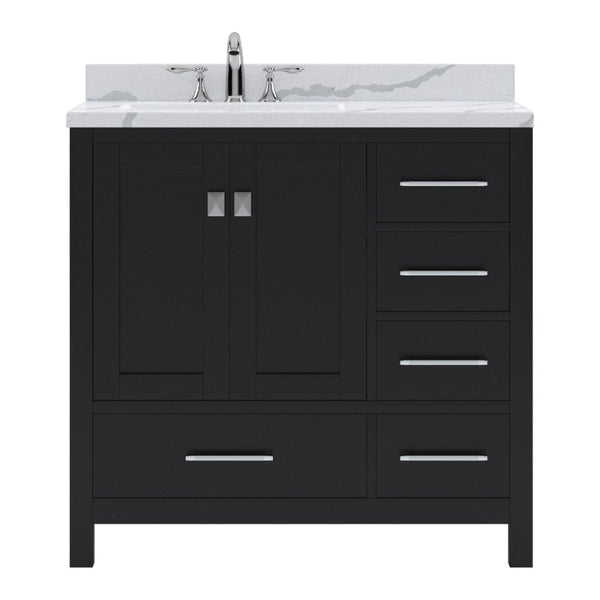 Virtu USA Caroline Avenue 36 Single Bath Vanity in Espresso with Calacatta Quartz Top and Round Sink | GS-50036-CCRO-ES-NM