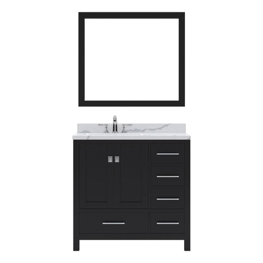 Virtu USA Caroline Avenue 36" Single Bath Vanity in Espresso with Calacatta Quartz Top and Square Sink with Brushed Nickel Faucet with Matching Mirror | GS-50036-CCSQ-ES-001