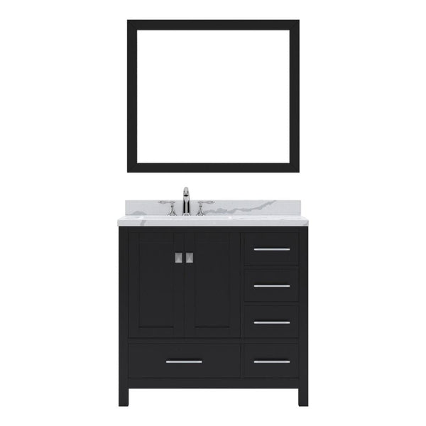 Virtu USA Caroline Avenue 36 Single Bath Vanity in Espresso with Calacatta Quartz Top and Square Sink with Brushed Nickel Faucet with Matching Mirror | GS-50036-CCSQ-ES-001
