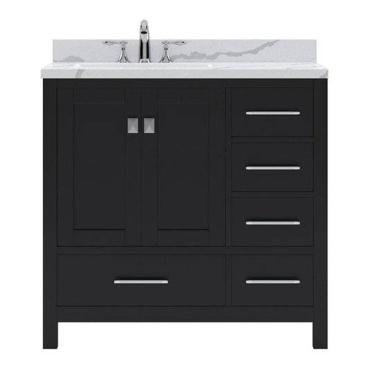 Virtu USA Vanities Caroline Avenue Espresso 36" Single Square Sink Vanity with Calacatta Quartz Top, No Mirror | GS-50036-CCSQ-ES-NM