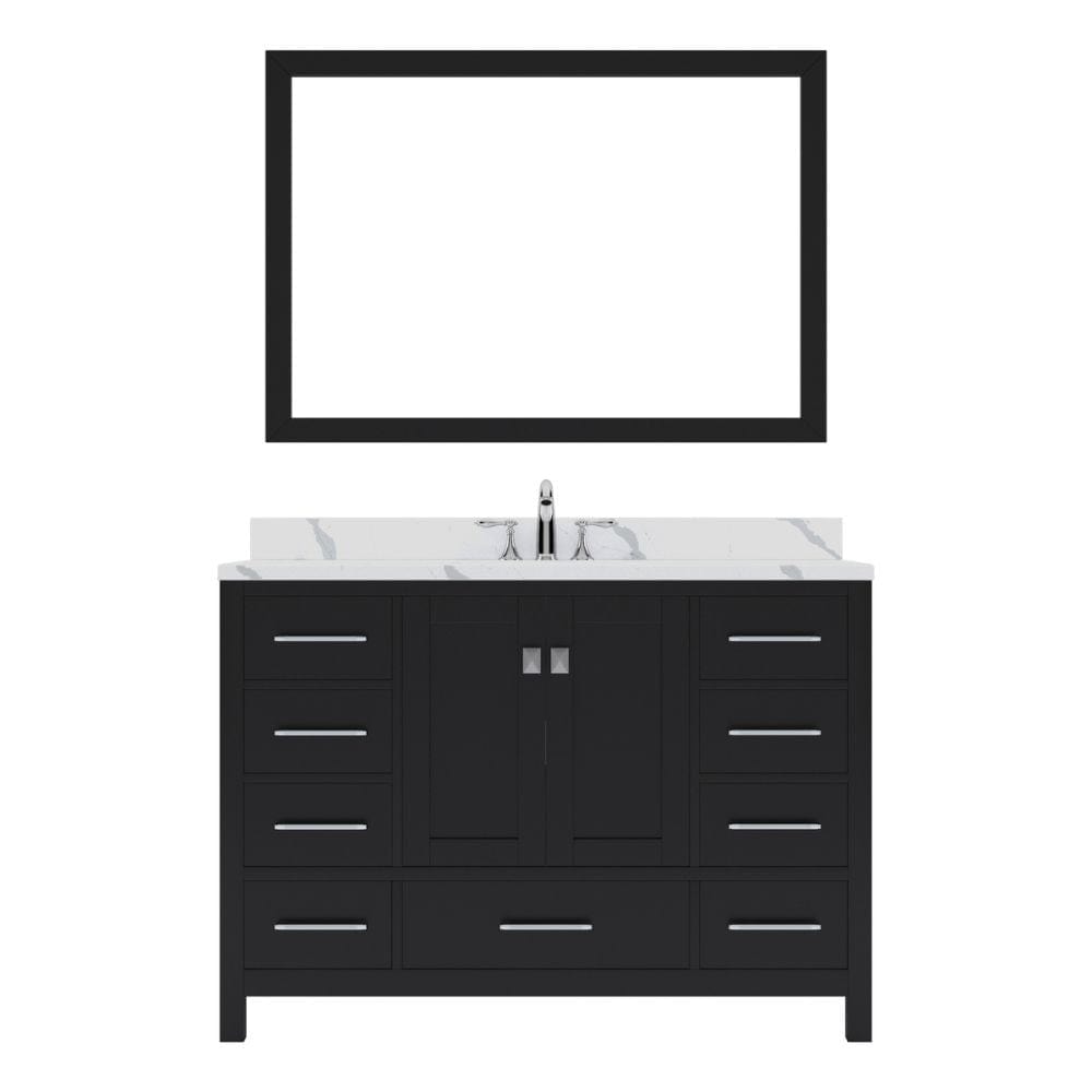 Virtu USA Caroline Avenue 48" Single Bath Vanity in Espresso with Calacatta Quartz Top and Round Sink with Brushed Nickel Faucet with Matching Mirror | GS-50048-CCRO-ES-001