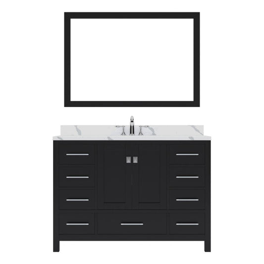 Virtu USA Caroline Avenue 48" Single Bath Vanity in Espresso with Calacatta Quartz Top and Round Sink with Brushed Nickel Faucet with Matching Mirror | GS-50048-CCRO-ES-001