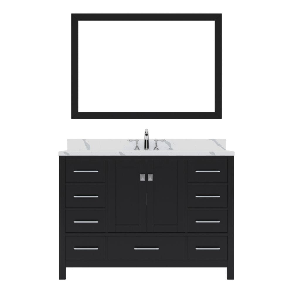 Virtu USA Caroline Avenue 48" Single Bath Vanity in Espresso with Calacatta Quartz Top and Round Sink with Polished Chrome Faucet with Matching Mirror | GS-50048-CCRO-ES-002