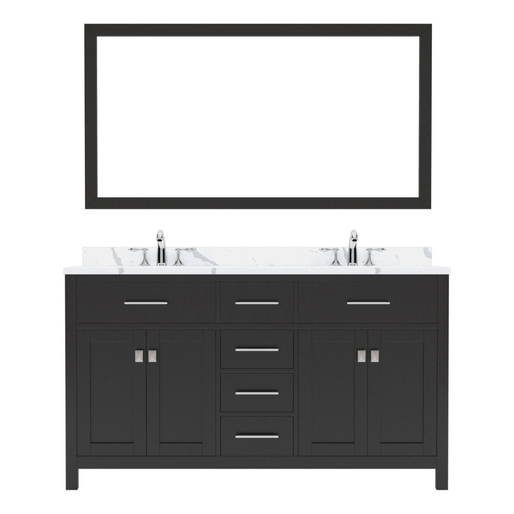 Virtu USA Caroline Avenue 60" Double Bath Vanity in Espresso with Calacatta Quartz Top and Round Sink with Polished Chrome Faucet with Matching Mirror | MD-2060-CCRO-ES-002