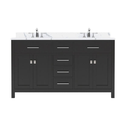 Virtu USA Caroline Avenue 60" Double Bath Vanity in Espresso with Calacatta Quartz Top and Round Sink | MD-2060-CCRO-ES-NM