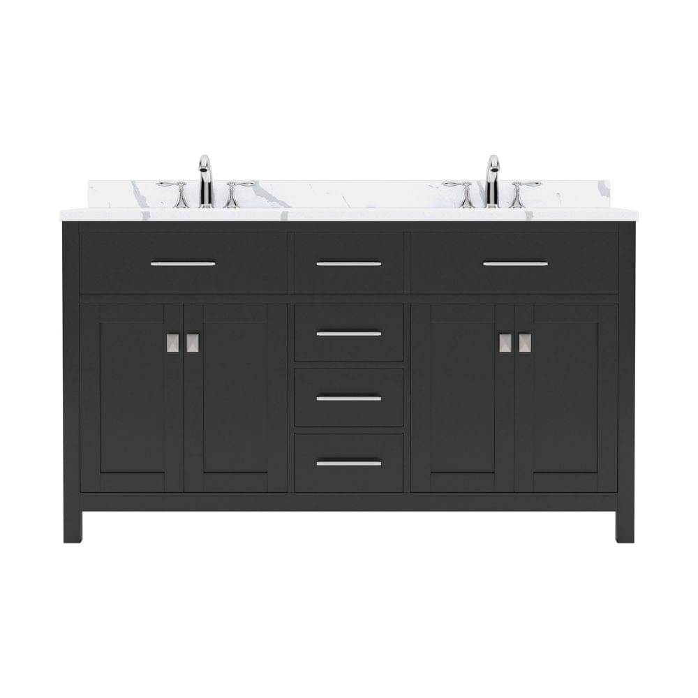 Virtu USA Caroline Avenue 60" Double Bath Vanity in Espresso with Calacatta Quartz Top and Round Sink | MD-2060-CCRO-ES-NM