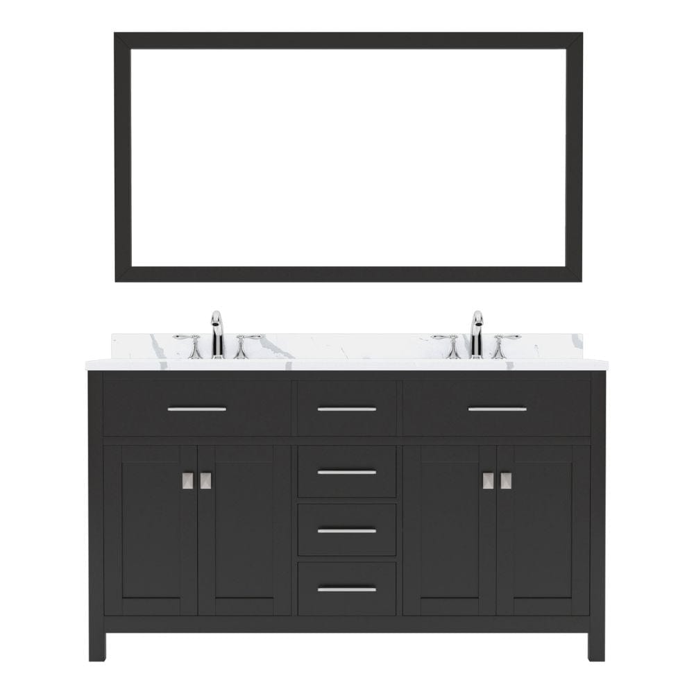 Virtu USA Caroline Avenue 60" Double Bath Vanity in Espresso with Calacatta Quartz Top and Square Sink with Brushed Nickel Faucet with Matching Mirror | MD-2060-CCSQ-ES-001