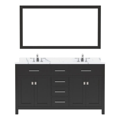 Virtu USA Caroline Avenue 60" Double Bath Vanity in Espresso  with Calacatta Quartz Top and Square  Sink with Matching Mirror | MD-2060-CCSQ-ES