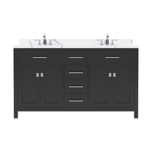 Virtu USA Caroline Avenue 60" Double Bath Vanity in Espresso with Calacatta Quartz Top and Square Sink | MD-2060-CCSQ-ES-NM