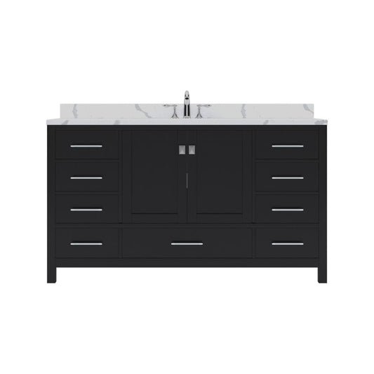 Virtu USA Caroline Avenue 60" Single Bath Vanity in Espresso with Calacatta Quartz Top and Round Sink | GS-50060-CCRO-ES-NM