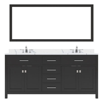 Virtu USA Caroline Avenue 72" Double Bath Vanity in Espresso with Calacatta Quartz Top and Square Sink with Brushed Nickel Faucet with Matching Mirror | MD-2072-CCRO-ES-001