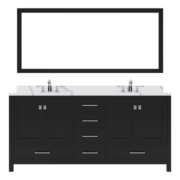 Virtu USA Caroline Avenue 72 Double Bath Vanity in Espresso with Calacatta Quartz Top and Round Sinks with Matching Mirror | GD-50072-CCRO-ES