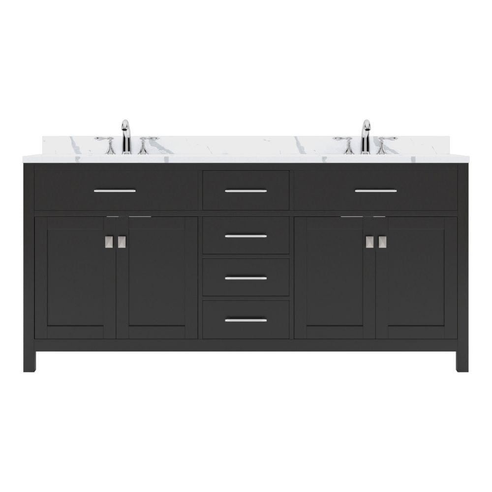 Virtu USA Caroline 72" Double Bath Vanity in Espresso with Calacatta Quartz Top and Round Sinks | MD-2072-CCRO-ES-NM