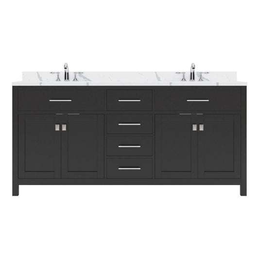 Virtu USA Caroline 72" Double Bath Vanity in Espresso with Calacatta Quartz Top and Round Sinks | MD-2072-CCRO-ES-NM