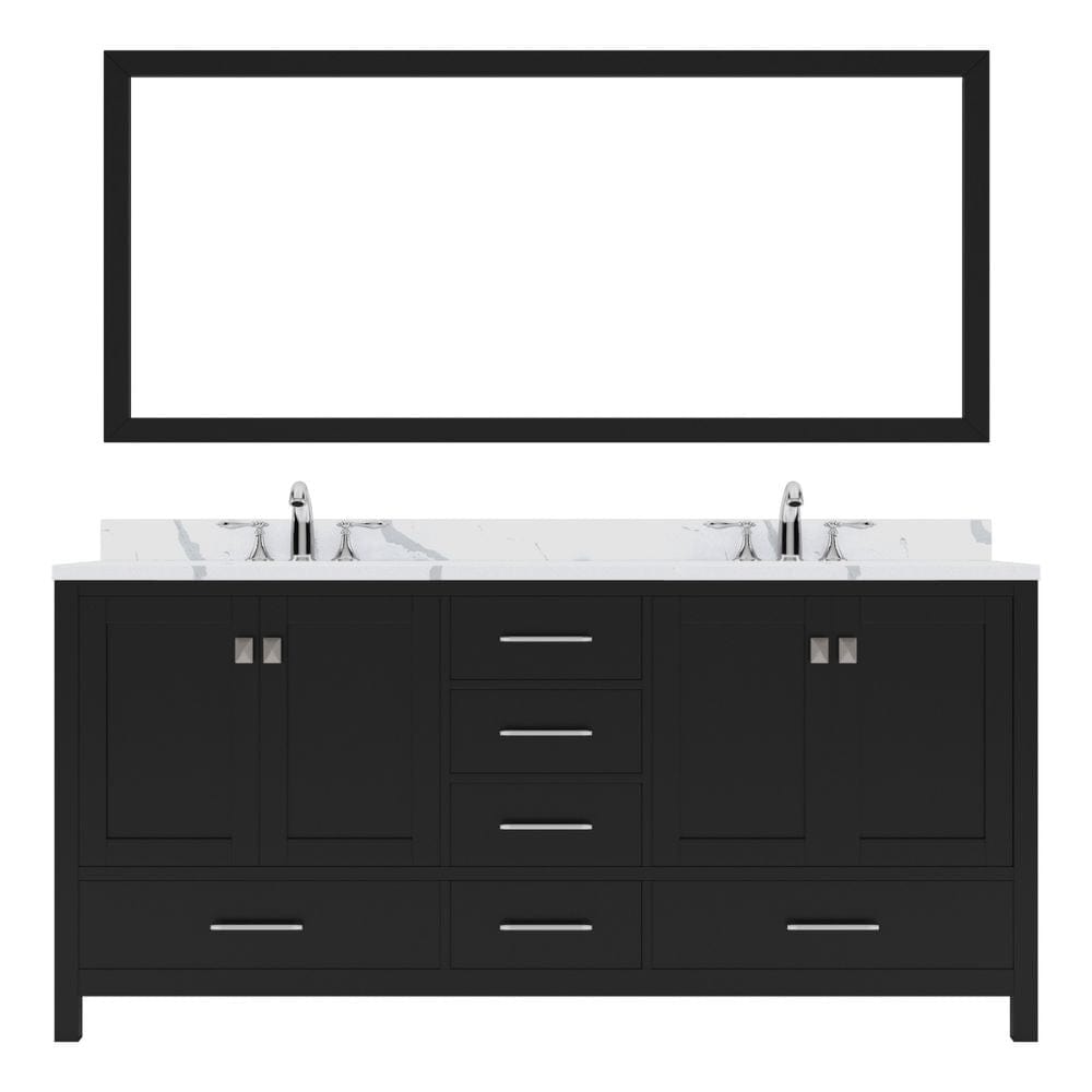 Virtu USA Caroline Avenue 72" Double Bath Vanity in Espresso with Calacatta Quartz Top and Round Sinks with Brushed Nickel Faucets with Matching Mirror | GD-50072-CCRO-ES-001