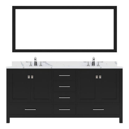 Virtu USA Caroline Avenue 72" Double Bath Vanity in Espresso with Calacatta Quartz Top and Round Sinks with Polished Chrome Faucets with Matching Mirror | GD-50072-CCRO-ES-002